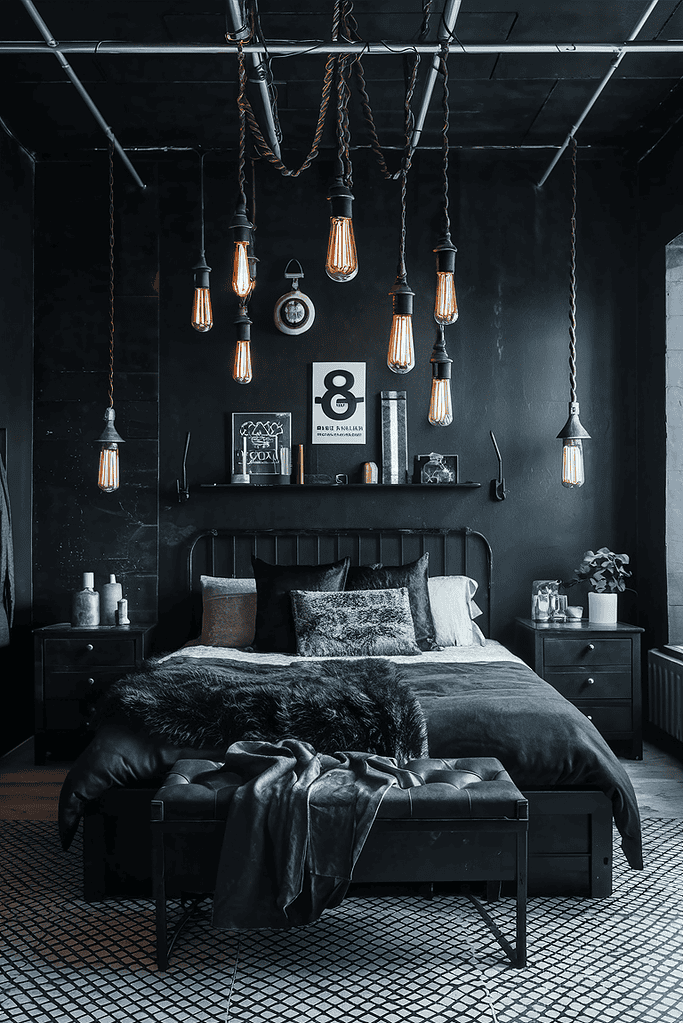 dark bedroom design Industrial Chic Lighting
