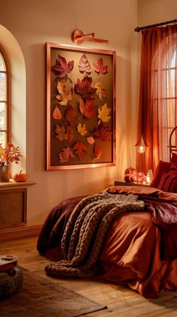copper framed autumn leaf artwork