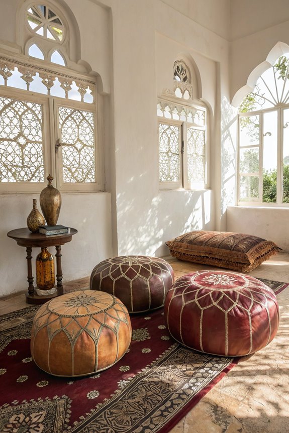 decorative leather ottoman poufs