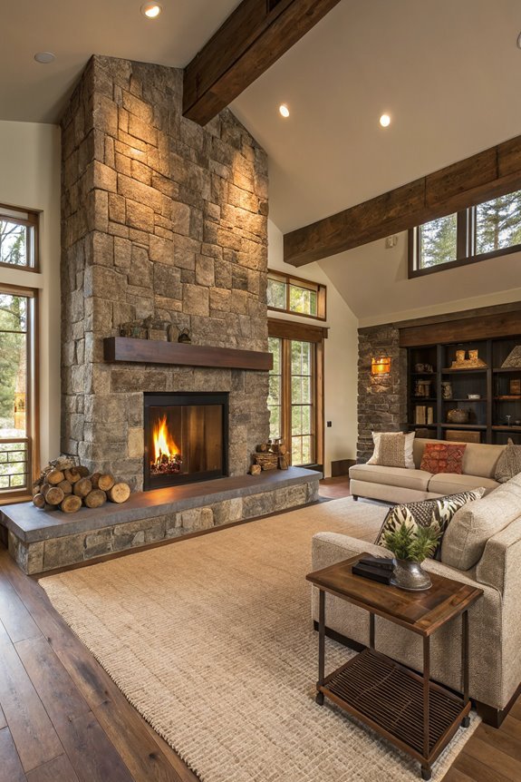 rustic stone bronze hearth