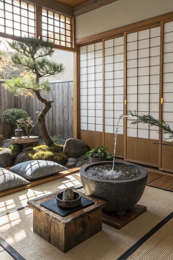 serene bamboo water feature