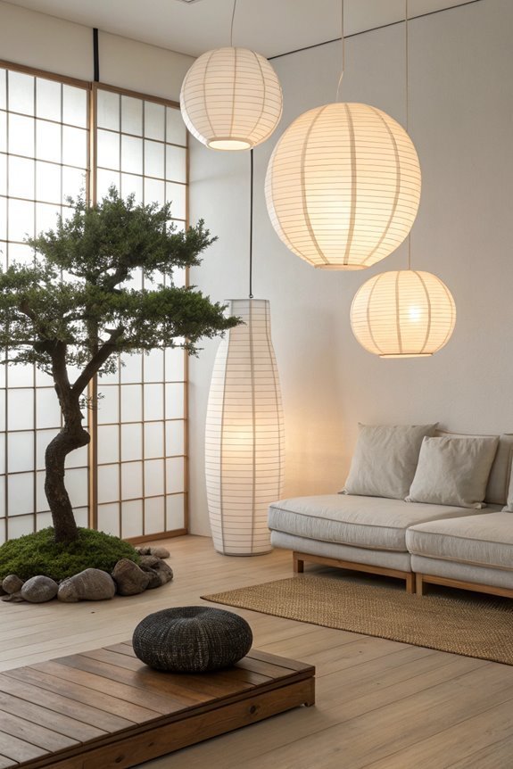 tranquil illuminated paper lanterns