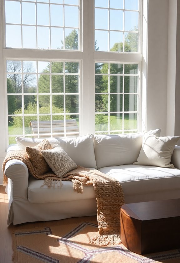 brightly lit lounge area
