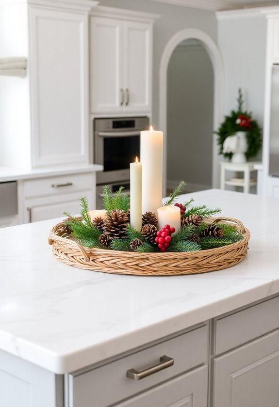 festive rattan tray display