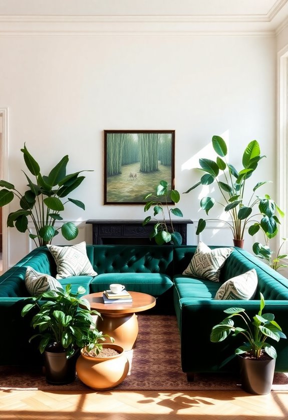 luxurious green velvet upholstery