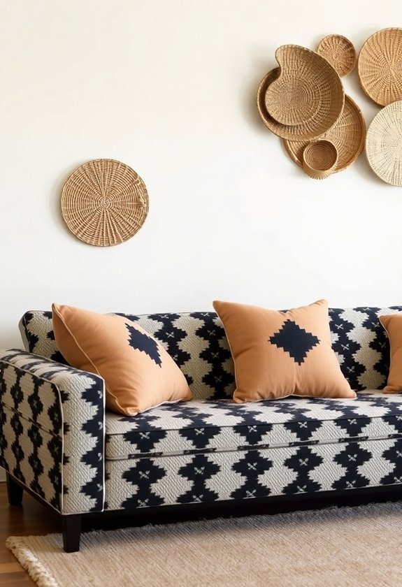 mudcloth fabric couch design