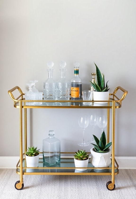 vintage inspired bar cart arrangement