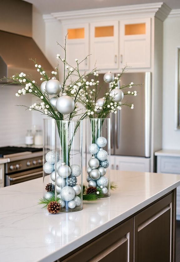 winter themed glass vases